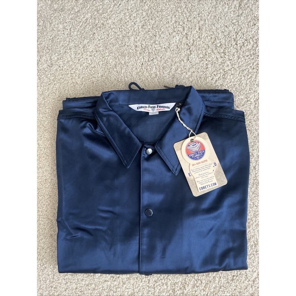 $160 Ebbets Field Flannels Blank Navy Satin Windbreaker Size Large L